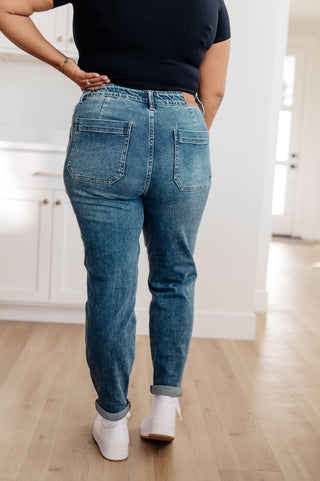 Payton Pull On Denim Joggers in Medium Wash-Joggers-Ave-Motis & Co Boutique, Women's Fashion Boutique in Carthage, Missouri