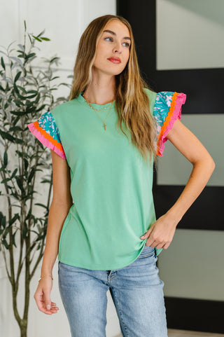 Petals & Poise Floral Flutter Sleeve Top in Green-Short Sleeves-Ave Shops-Motis & Co Boutique, Women's Fashion Boutique in Carthage, Missouri
