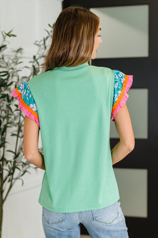 Petals & Poise Floral Flutter Sleeve Top in Green-Short Sleeves-Ave Shops-Motis & Co Boutique, Women's Fashion Boutique in Carthage, Missouri