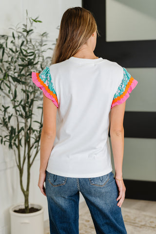 Petals & Poise Floral Flutter Sleeve Top in White-Short Sleeves-Ave Shops-Motis & Co Boutique, Women's Fashion Boutique in Carthage, Missouri