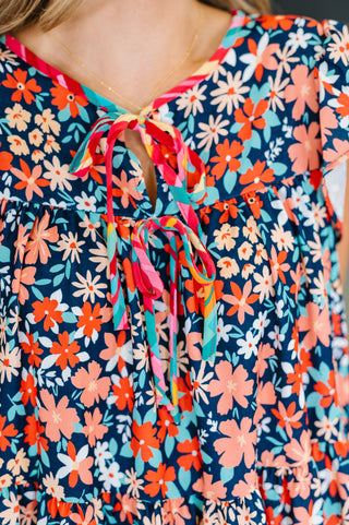 Petal to the Metal Flutter Sleeve Dress in Navy/Coral-Dresses-Ave Shops-Motis & Co Boutique, Women's Fashion Boutique in Carthage, Missouri