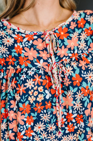 Petal to the Metal Flutter Sleeve Dress in Navy/Coral-Dresses-Ave Shops-Motis & Co Boutique, Women's Fashion Boutique in Carthage, Missouri