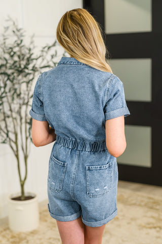 Pleasant and Relevant Denim Romper-Jumpsuits & Rompers-Ave Shops-Motis & Co Boutique, Women's Fashion Boutique in Carthage, Missouri