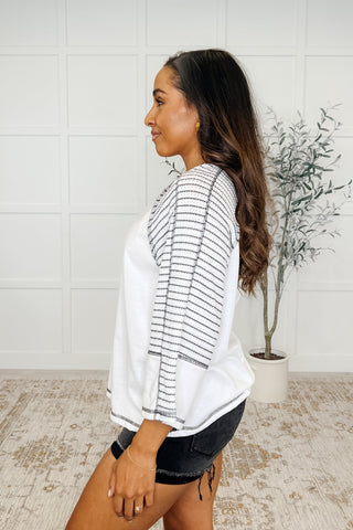 Preoccupied Striped Sleeve Top in Black-Short Sleeves-Ave Shops-Motis & Co Boutique, Women's Fashion Boutique in Carthage, Missouri