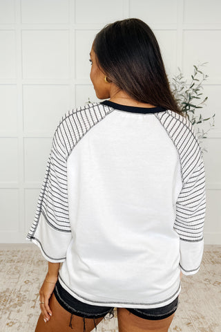 Preoccupied Striped Sleeve Top in Black-Short Sleeves-Ave Shops-Motis & Co Boutique, Women's Fashion Boutique in Carthage, Missouri
