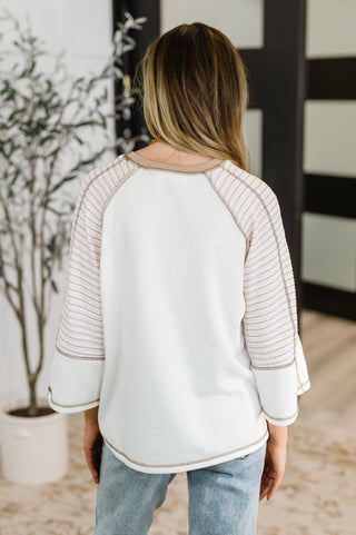 Preoccupied Striped Sleeve Top in Tan-Short Sleeves-Ave Shops-Motis & Co Boutique, Women's Fashion Boutique in Carthage, Missouri
