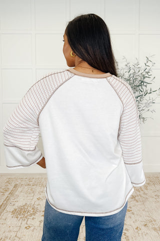 Preoccupied Striped Sleeve Top in Tan-Short Sleeves-Ave Shops-Motis & Co Boutique, Women's Fashion Boutique in Carthage, Missouri