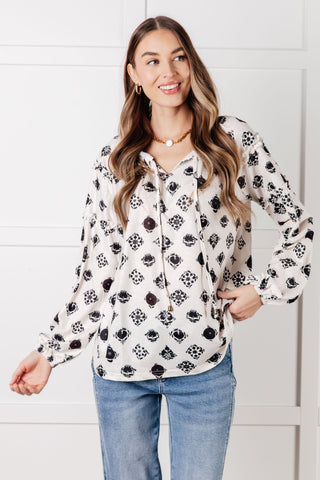 Quick Follow Up Floral Tile Blouse-Long Sleeves-Ave Shops-Motis & Co Boutique, Women's Fashion Boutique in Carthage, Missouri