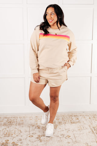 Retro Rainbow Shorts Set in Tan-Shorts-Ave Shops-Motis & Co Boutique, Women's Fashion Boutique in Carthage, Missouri