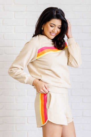 Retro Rainbow Shorts Set in Tan-Shorts-Ave Shops-Motis & Co Boutique, Women's Fashion Boutique in Carthage, Missouri