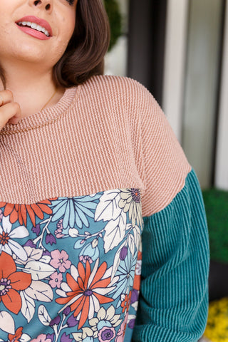 Retro and Ribbed Floral Color Block Top-Long Sleeves-Ave Shops-Motis & Co Boutique, Women's Fashion Boutique in Carthage, Missouri