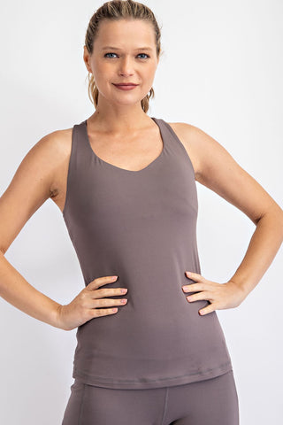 Flex Flow Racerback Tank Smoky Grey-Tanks-rc-Motis & Co Boutique, Women's Fashion Boutique in Carthage, Missouri