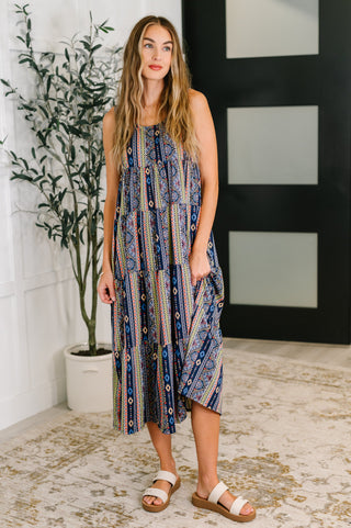 Sierra Spirit Gathered Tiered Dress in Navy-Dresses-Ave Shops-Motis & Co Boutique, Women's Fashion Boutique in Carthage, Missouri