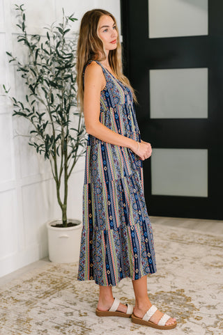 Sierra Spirit Gathered Tiered Dress in Navy-Dresses-Ave Shops-Motis & Co Boutique, Women's Fashion Boutique in Carthage, Missouri