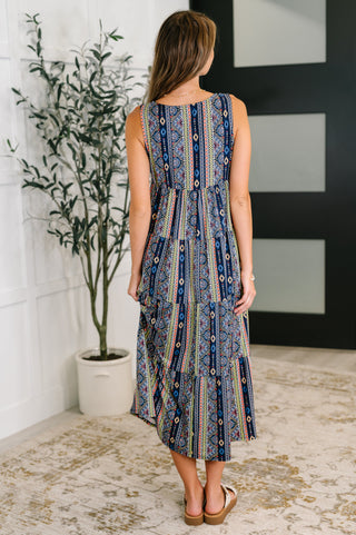 Sierra Spirit Gathered Tiered Dress in Navy-Dresses-Ave Shops-Motis & Co Boutique, Women's Fashion Boutique in Carthage, Missouri