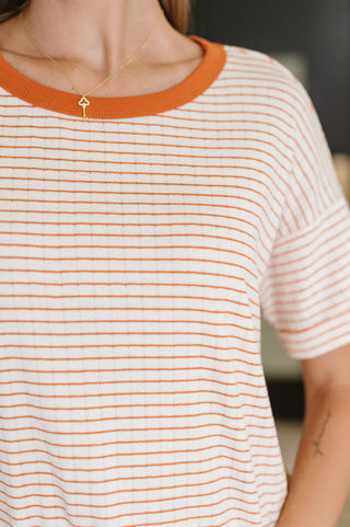 Sunbeam Shuffle Banded Round Neck Top in Orange-T-shirt-Ave Shops-Motis & Co Boutique, Women's Fashion Boutique in Carthage, Missouri