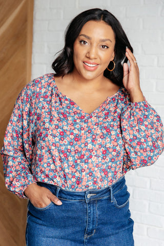Sunday Brunch Blouse in Denim Floral-Long Sleeves-Ave Shops-Motis & Co Boutique, Women's Fashion Boutique in Carthage, Missouri