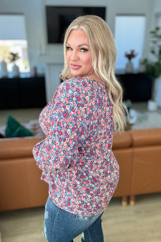 Sunday Brunch Blouse in Denim Floral-Long Sleeves-Ave Shops-Motis & Co Boutique, Women's Fashion Boutique in Carthage, Missouri
