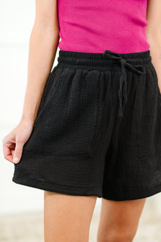 Sunshine Soiree Double Gauze Shorts in Black-Shorts-Ave Shops-Motis & Co Boutique, Women's Fashion Boutique in Carthage, Missouri