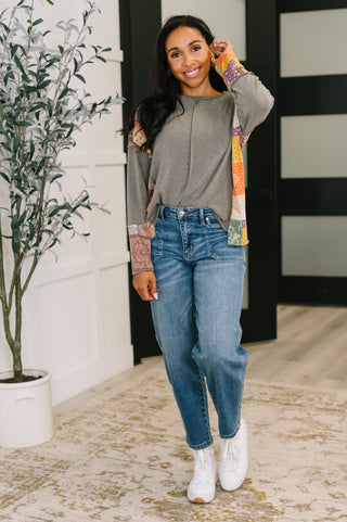 Sweet as Pie Color Block Relaxed Long Sleeve-sweatshirts-Ave Shops-Motis & Co Boutique, Women's Fashion Boutique in Carthage, Missouri