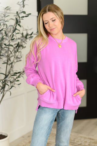 Talk Cozy to Me Stepped Hem Pullover in Bright Mauve-Pullovers-Ave Shops-Motis & Co Boutique, Women's Fashion Boutique in Carthage, Missouri