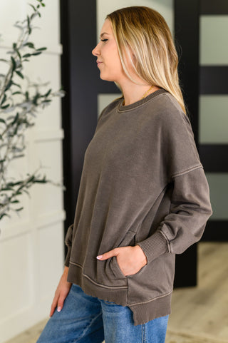 Talk Cozy to Me Stepped Hem Pullover in Brown-Pullovers-Ave Shops-Motis & Co Boutique, Women's Fashion Boutique in Carthage, Missouri