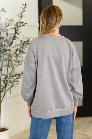 Talk Cozy to Me Stepped Hem Pullover in Sleet-Pullovers-Ave Shops-Motis & Co Boutique, Women's Fashion Boutique in Carthage, Missouri