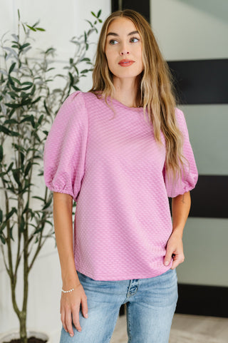 Textured Balloon Sleeve Blouse in Pink-Short Sleeves-Ave Shops-Motis & Co Boutique, Women's Fashion Boutique in Carthage, Missouri