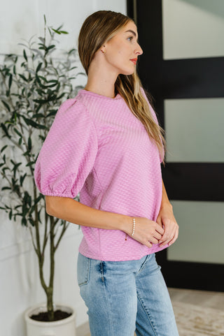 Textured Balloon Sleeve Blouse in Pink-Short Sleeves-Ave Shops-Motis & Co Boutique, Women's Fashion Boutique in Carthage, Missouri