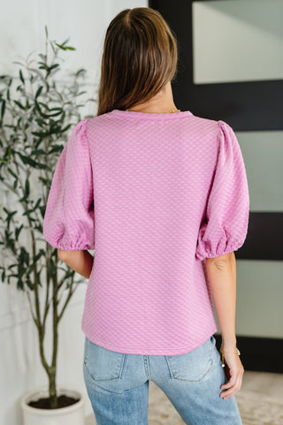 Textured Balloon Sleeve Blouse in Pink-Short Sleeves-Ave Shops-Motis & Co Boutique, Women's Fashion Boutique in Carthage, Missouri
