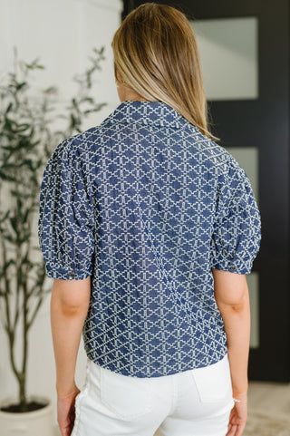 The Darling Detail Collared Blouse in Denim-Short Sleeves-Ave Shops-Motis & Co Boutique, Women's Fashion Boutique in Carthage, Missouri