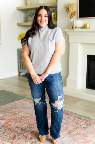 This Little Life Mock Neck Short Sleeve Sweater in Grey-Tops-Ave Shops-Motis & Co Boutique, Women's Fashion Boutique in Carthage, Missouri