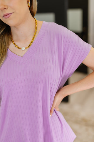 Top Shelf Basic V-Neck Ribbed Tee in Lavender-Tops-Ave Shops-Motis & Co Boutique, Women's Fashion Boutique in Carthage, Missouri
