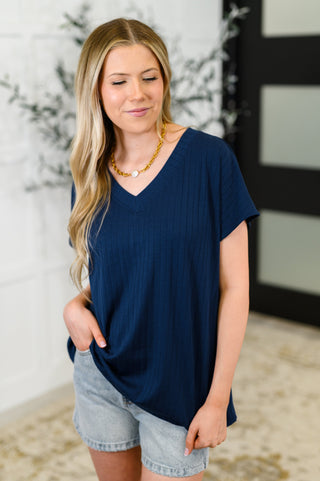 Top Shelf Basic V-Neck Ribbed Tee in Navy-Tops-Ave Shops-Motis & Co Boutique, Women's Fashion Boutique in Carthage, Missouri