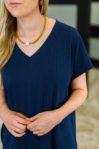 Top Shelf Basic V-Neck Ribbed Tee in Navy-Tops-Ave Shops-Motis & Co Boutique, Women's Fashion Boutique in Carthage, Missouri