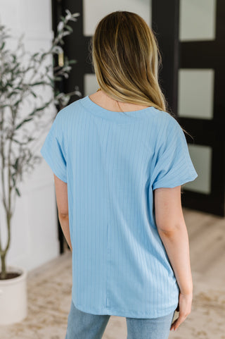 Top Shelf Basic V-Neck Ribbed Tee in Sky Blue-Tops-Ave Shops-Motis & Co Boutique, Women's Fashion Boutique in Carthage, Missouri