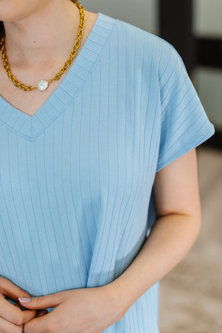Top Shelf Basic V-Neck Ribbed Tee in Sky Blue-Tops-Ave Shops-Motis & Co Boutique, Women's Fashion Boutique in Carthage, Missouri