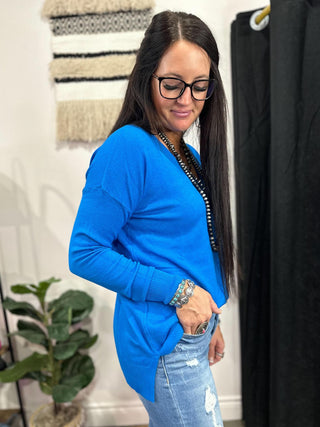 V-Neck Front Seam Sweater Ocean Blue-Sweaters-Zenana-Motis & Co Boutique, Women's Fashion Boutique in Carthage, Missouri