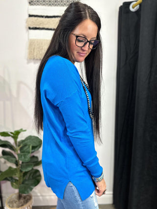 V-Neck Front Seam Sweater Ocean Blue-Sweaters-Zenana-Motis & Co Boutique, Women's Fashion Boutique in Carthage, Missouri