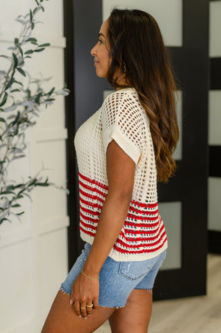 Vibes Don't Lie Net Tee Red Striped-Sweaters-Ave Shops-Motis & Co Boutique, Women's Fashion Boutique in Carthage, Missouri