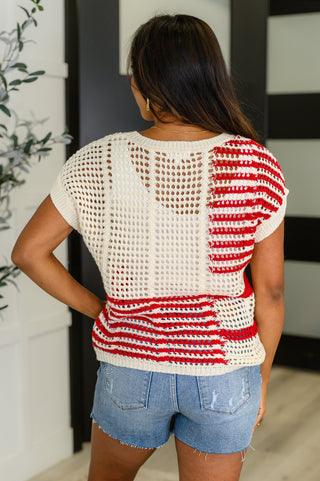 Vibes Don't Lie Net Tee Red Striped-Sweaters-Ave Shops-Motis & Co Boutique, Women's Fashion Boutique in Carthage, Missouri
