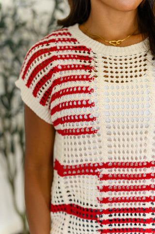 Vibes Don't Lie Net Tee Red Striped-Sweaters-Ave Shops-Motis & Co Boutique, Women's Fashion Boutique in Carthage, Missouri