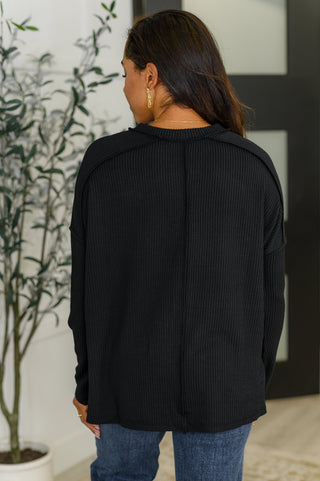 Wander & Rest Cable Ribbed Knit Drop Shoulder Top in Black-Sweaters-Ave Shops-Motis & Co Boutique, Women's Fashion Boutique in Carthage, Missouri