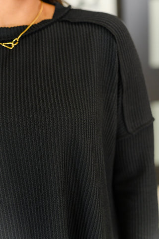 Wander & Rest Cable Ribbed Knit Drop Shoulder Top in Black-Sweaters-Ave Shops-Motis & Co Boutique, Women's Fashion Boutique in Carthage, Missouri