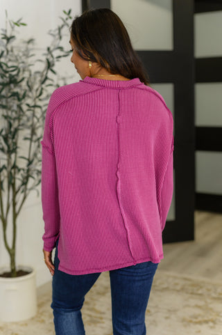 Wander & Rest Cable Ribbed Knit Drop Shoulder Top in Plum-Sweaters-Ave Shops-Motis & Co Boutique, Women's Fashion Boutique in Carthage, Missouri
