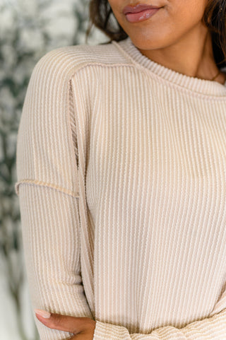 Wander & Rest Cable Ribbed Knit Drop Shoulder Top in Sand Beige-Sweaters-Ave Shops-Motis & Co Boutique, Women's Fashion Boutique in Carthage, Missouri