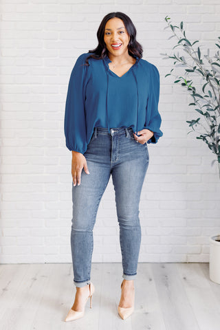 We Believe Keyhole Tie Detail Blouse-Long Sleeves-Ave Shops-Motis & Co Boutique, Women's Fashion Boutique in Carthage, Missouri