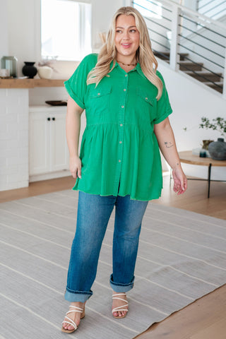 Working In The Garden Button Up Peplum Blouse-Tops-Ave Shops-Motis & Co Boutique, Women's Fashion Boutique in Carthage, Missouri