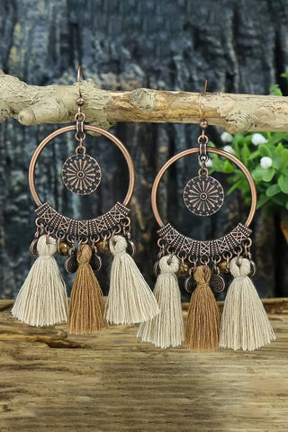 Beige Boho Round Tasseled Dangle Earrings-Earrings-Motis & CO-Motis & Co Boutique, Women's Fashion Boutique in Carthage, Missouri