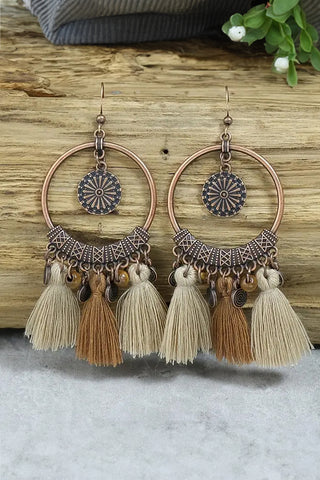 Beige Boho Round Tasseled Dangle Earrings-Earrings-Motis & CO-Motis & Co Boutique, Women's Fashion Boutique in Carthage, Missouri